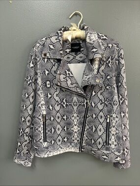 Liverpool Black & White Snake-Print Moto Jacket